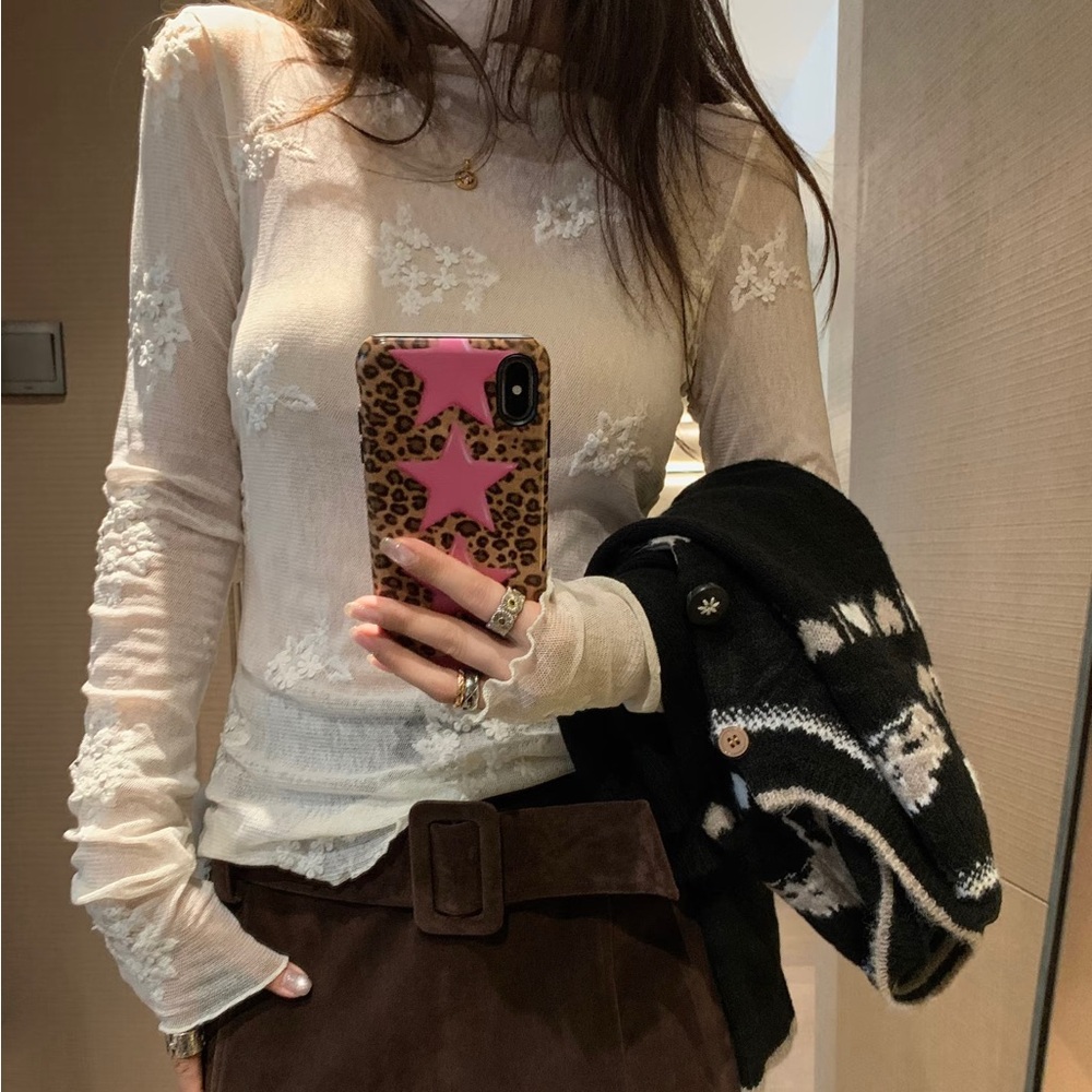 Elegant Cream Lace Sheer Women's Top